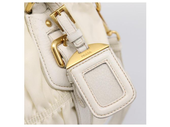 Borsa a mano arricciata PRADA Nylon 2way White Gold Tone Auth 198464 Bianco - vista 18