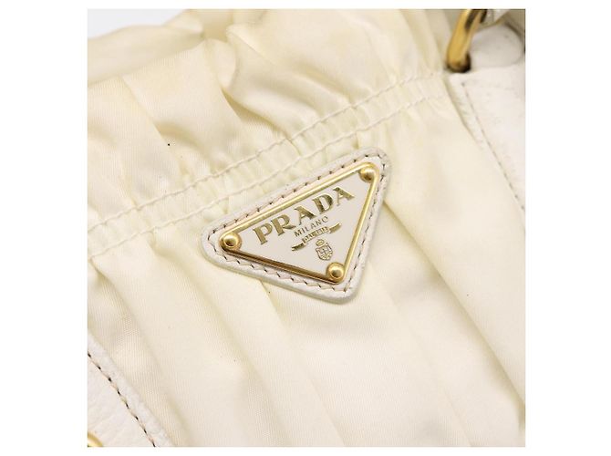 Borsa a mano arricciata PRADA Nylon 2way White Gold Tone Auth 198464 Bianco - vista 19