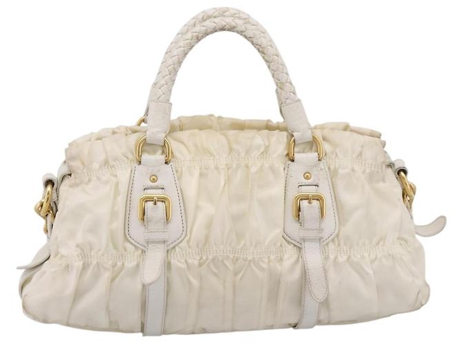 Borsa a mano arricciata PRADA Nylon 2way White Gold Tone Auth 198464 Bianco - vista 2