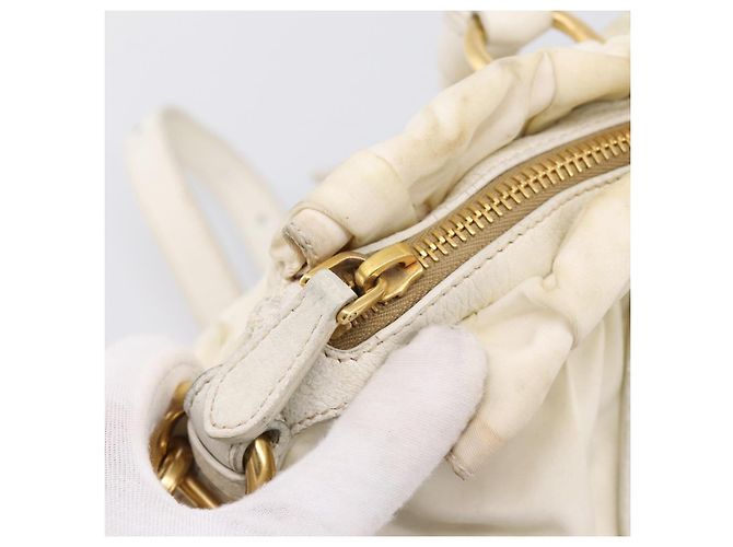Borsa a mano arricciata PRADA Nylon 2way White Gold Tone Auth 198464 Bianco - vista 20