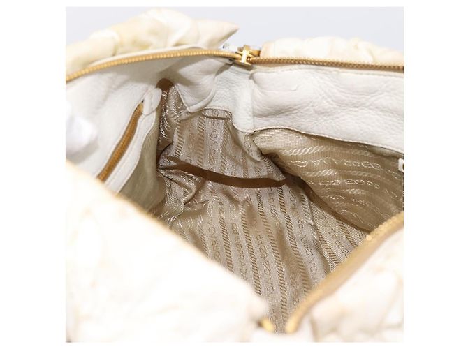 Borsa a mano arricciata PRADA Nylon 2way White Gold Tone Auth 198464 Bianco - vista 22