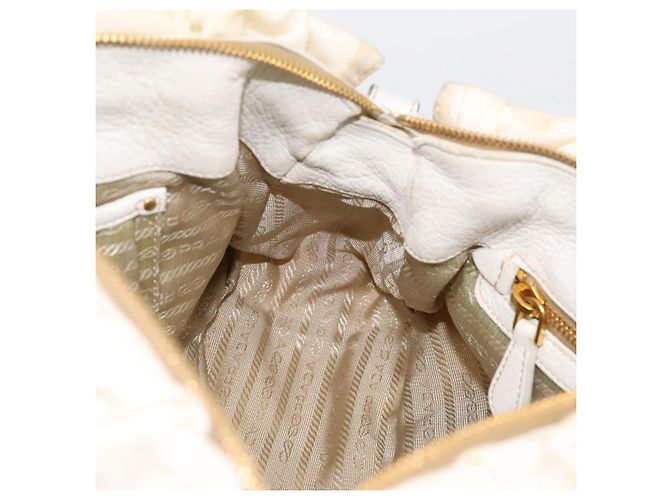 Borsa a mano arricciata PRADA Nylon 2way White Gold Tone Auth 198464 Bianco - vista 23