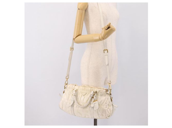Borsa a mano arricciata PRADA Nylon 2way White Gold Tone Auth 198464 Bianco - vista 26