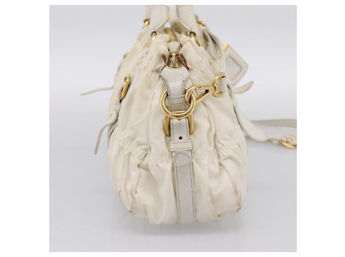 Borsa a mano arricciata PRADA Nylon 2way White Gold Tone Auth 198464 Bianco - vista 3