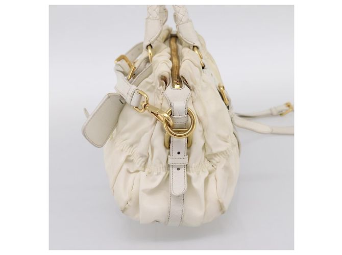Borsa a mano arricciata PRADA Nylon 2way White Gold Tone Auth 198464 Bianco - vista 4