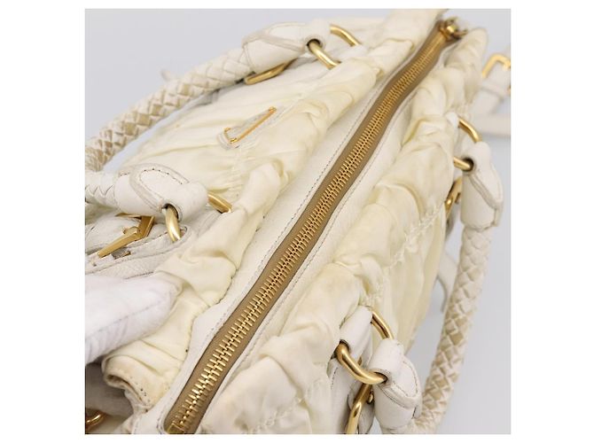 Borsa a mano arricciata PRADA Nylon 2way White Gold Tone Auth 198464 Bianco - vista 6