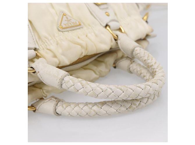 Borsa a mano arricciata PRADA Nylon 2way White Gold Tone Auth 198464 Bianco - vista 7