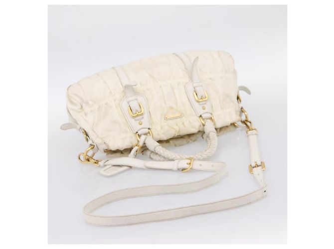 Borsa a mano arricciata PRADA Nylon 2way White Gold Tone Auth 198464 Bianco - vista 9
