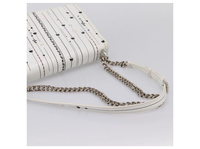 Borsa a tracolla con catena Christian Dior Diorama in pelle bianca e argento Auth 196404A Bianco - vista 7