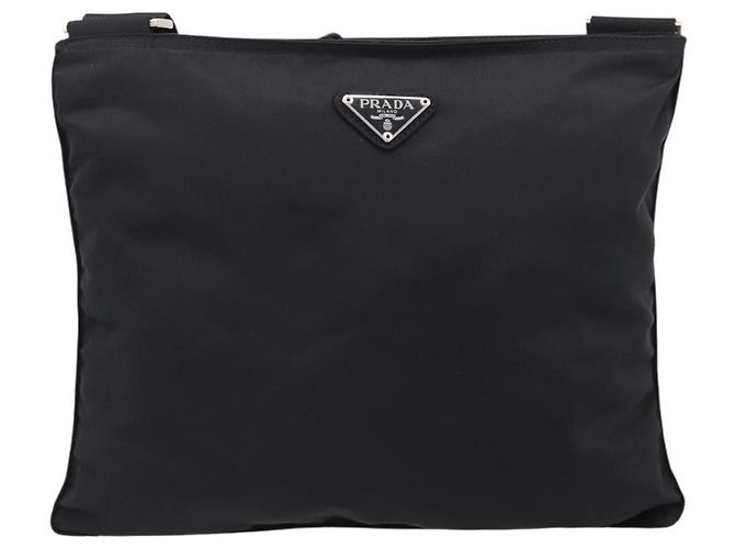 Borsa a tracolla PRADA in nylon nera argento B7338 Auth am12305V Nero - vista 13