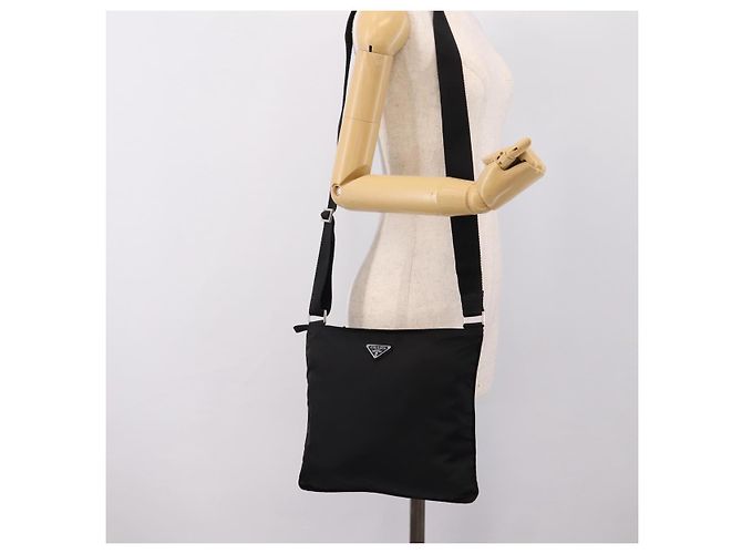 Borsa a tracolla PRADA in nylon nera argento B7338 Auth am12305V Nero - vista 22
