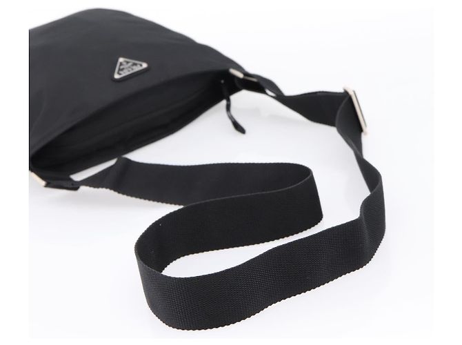 Borsa a tracolla PRADA in nylon nera argento B7338 Auth am12305V Nero - vista 7