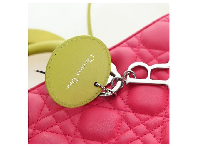Borsa a mano Christian Dior Canage Lady Dior in pelle di agnello 2way Rosa Argento Auth 195537M - vista 17