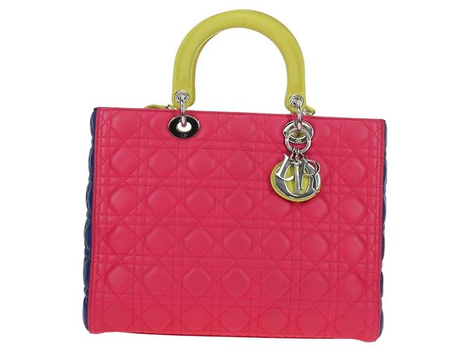 Borsa a mano Christian Dior Canage Lady Dior in pelle di agnello 2way Rosa Argento Auth 195537M - vista 2