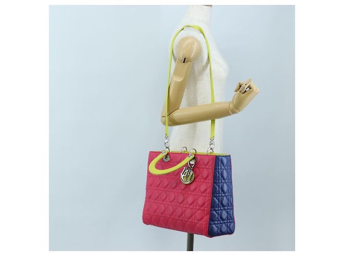 Borsa a mano Christian Dior Canage Lady Dior in pelle di agnello 2way Rosa Argento Auth 195537M - vista 27