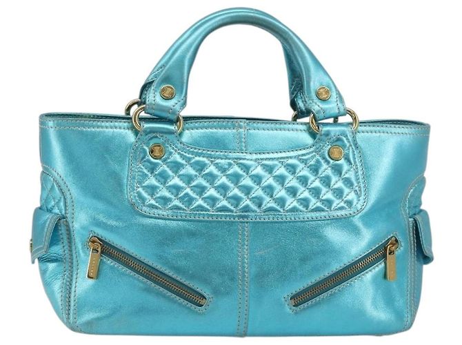 Céline CELINE Boogie Bag Handtasche aus Leder Blau Goldfarben Auth BA14792V - Ansicht 13