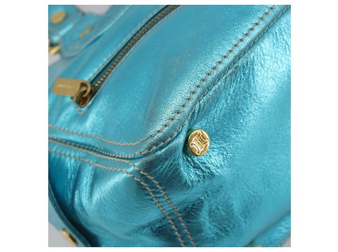 Céline CELINE Boogie Bag Handtasche aus Leder Blau Goldfarben Auth BA14792V - Ansicht 14