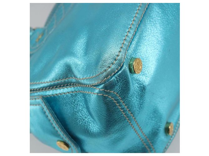 Céline CELINE Boogie Bag Handtasche aus Leder Blau Goldfarben Auth BA14792V - Ansicht 16