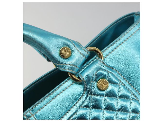 Céline CELINE Boogie Bag Handtasche aus Leder Blau Goldfarben Auth BA14792V - Ansicht 17
