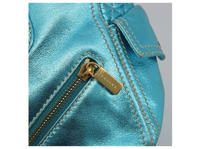 Céline CELINE Boogie Bag Handtasche aus Leder Blau Goldfarben Auth BA14792V - Ansicht 18
