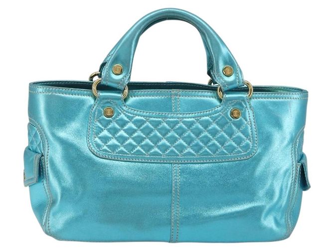 Céline CELINE Boogie Bag Handtasche aus Leder Blau Goldfarben Auth BA14792V - Ansicht 2