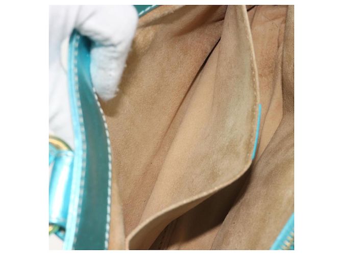 Céline CELINE Boogie Bag Handtasche aus Leder Blau Goldfarben Auth BA14792V - Ansicht 22