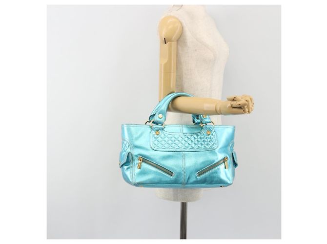Céline CELINE Boogie Bag Handtasche aus Leder Blau Goldfarben Auth BA14792V - Ansicht 26