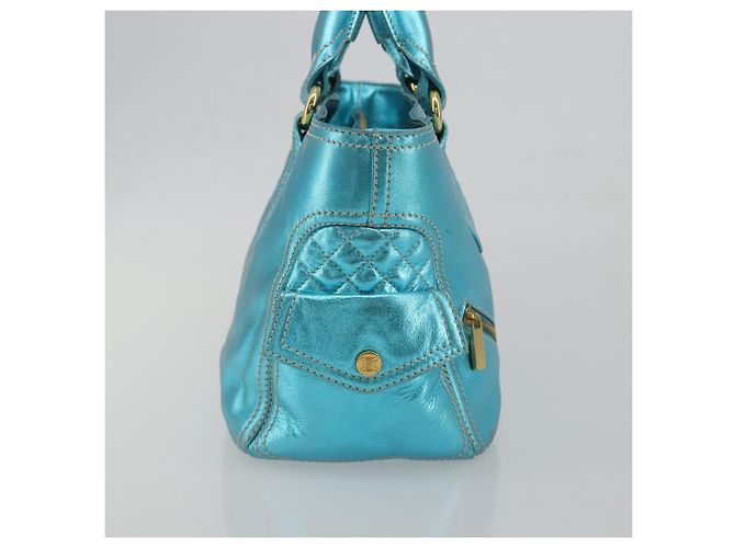 Céline CELINE Boogie Bag Handtasche aus Leder Blau Goldfarben Auth BA14792V - Ansicht 4