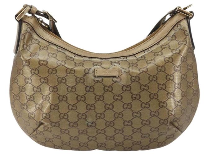 Borsa GUCCI GG Crystal Sherry Line Coated Canvas Beige Gold 181092 Auth 196336 D'oro - vista 13