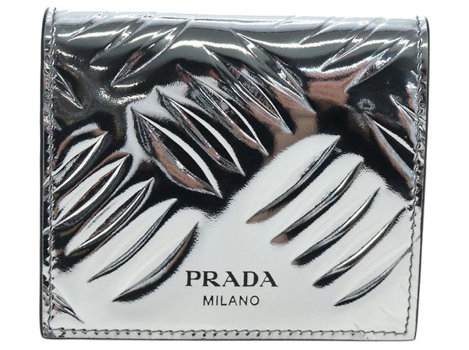 PRADA Bifold Wallet Brushed leather Silver Auth 197314M Silvery - view 13