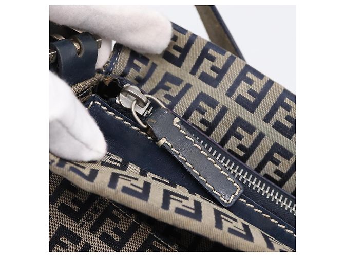 Borsa a tracolla FENDI Zucchino Canvas Mamma Baguette Navy Silver Auth 197199A Argento Blu navy - vista 10