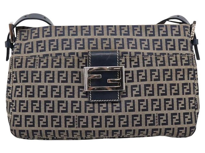 Borsa a tracolla FENDI Zucchino Canvas Mamma Baguette Navy Silver Auth 197199A Argento Blu navy - vista 13