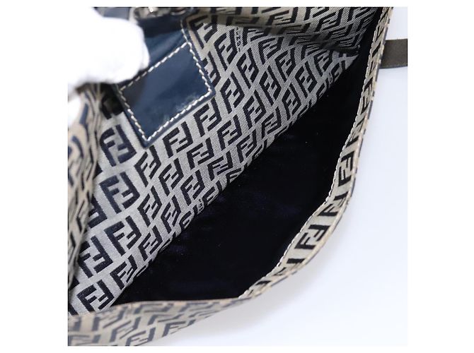 Borsa a tracolla FENDI Zucchino Canvas Mamma Baguette Navy Silver Auth 197199A Argento Blu navy - vista 23