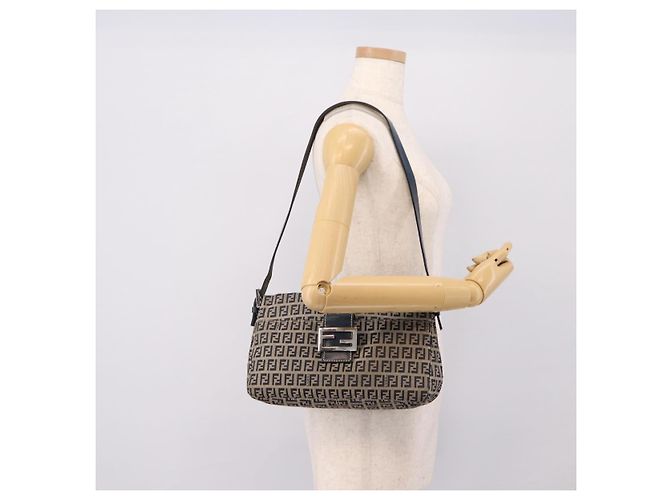 Borsa a tracolla FENDI Zucchino Canvas Mamma Baguette Navy Silver Auth 197199A Argento Blu navy - vista 24