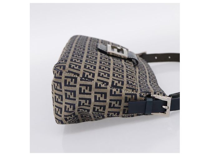 Borsa a tracolla FENDI Zucchino Canvas Mamma Baguette Navy Silver Auth 197199A Argento Blu navy - vista 4