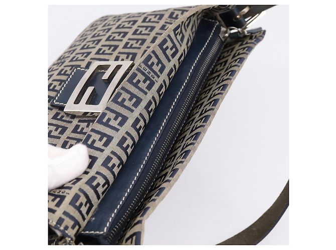 Borsa a tracolla FENDI Zucchino Canvas Mamma Baguette Navy Silver Auth 197199A Argento Blu navy - vista 6