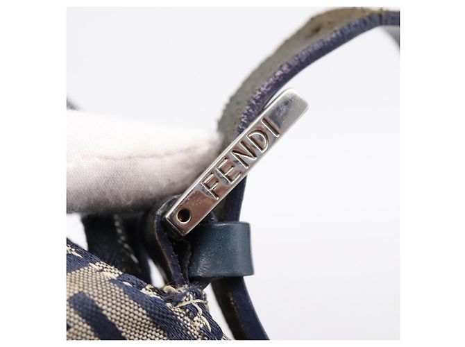 Borsa a tracolla FENDI Zucchino Canvas Mamma Baguette Navy Silver Auth 197199A Argento Blu navy - vista 9