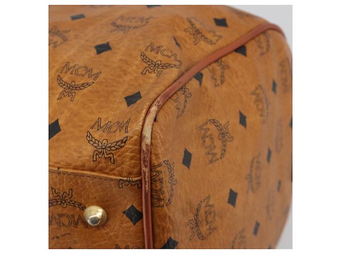 Borsa MCM Vicetos Boston Bag PVC Leather Brown Gold Tone Auth gh2312 Marrone - vista 12