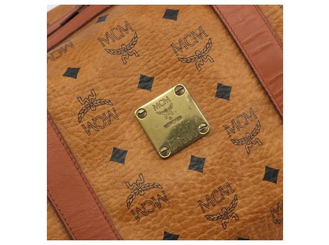 Borsa MCM Vicetos Boston Bag PVC Leather Brown Gold Tone Auth gh2312 Marrone - vista 14
