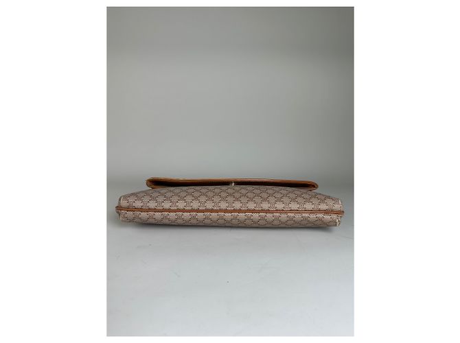 Céline Clutch Vintage Celine Macadam Monogram Canvas Beige Brown - vista 11