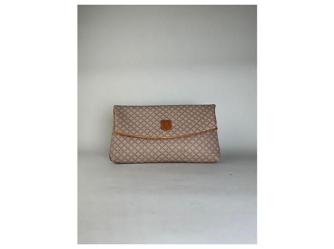 Céline Clutch Vintage Celine Macadam Monogram Canvas Beige Brown - vista 14