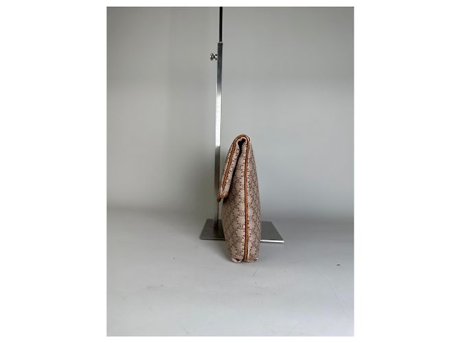 Céline Clutch Vintage Celine Macadam Monogram Canvas Beige Brown - vista 6