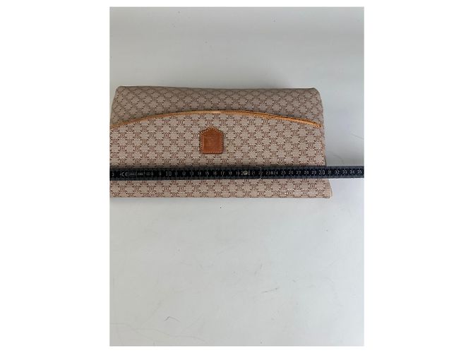 Céline Clutch Vintage Celine Macadam Monogram Canvas Beige Brown - vista 9