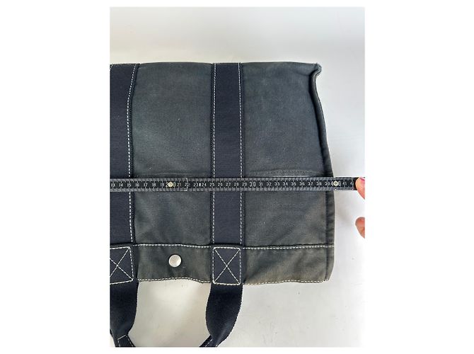 Hermès Tote Vintage Hermes Canvas Nero Argento - vista 10