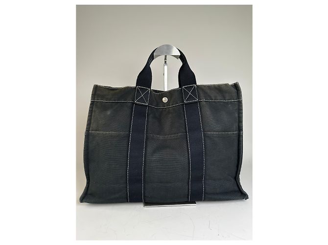 Hermès Tote Vintage Hermes Canvas Nero Argento - vista 14