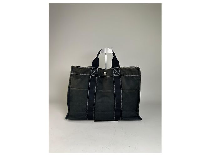 Hermès Tote Vintage Hermes Canvas Nero Argento - vista 2