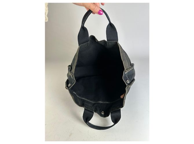 Hermès Tote Vintage Hermes Canvas Nero Argento - vista 3