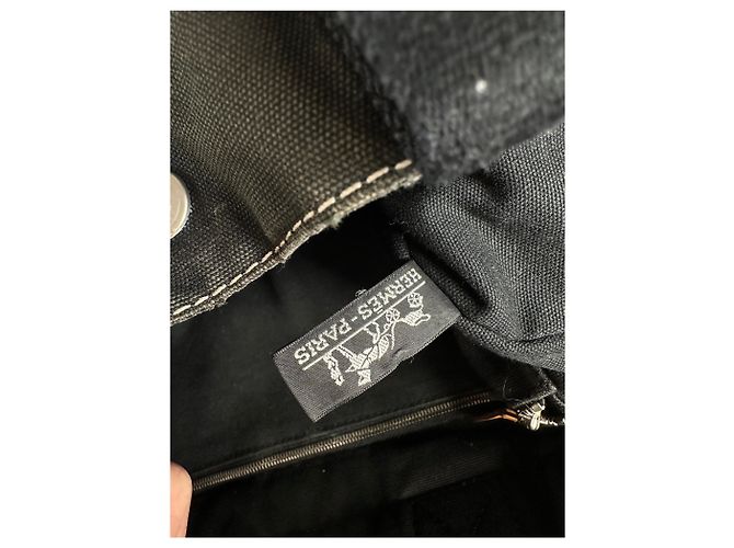 Hermès Tote Vintage Hermes Canvas Nero Argento - vista 5