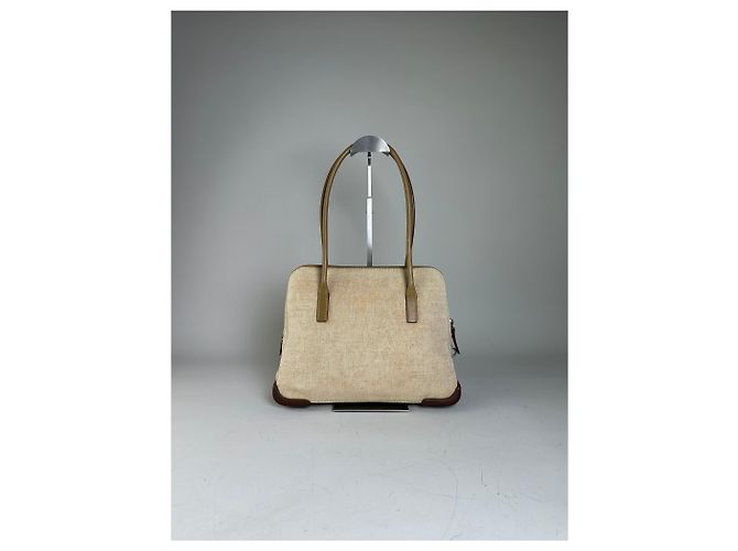 Vintage Prada Canvas Leder-Trim Tote Beige Braun - Ansicht 13