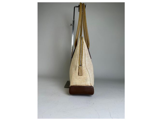 Vintage Prada Canvas Leder-Trim Tote Beige Braun - Ansicht 6